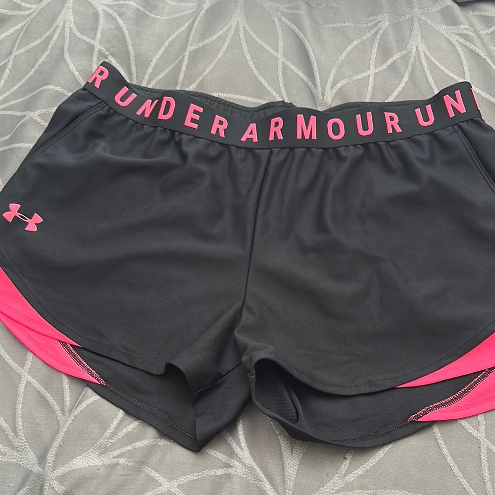 Under Armour Women's Black and Pink Running Shorts